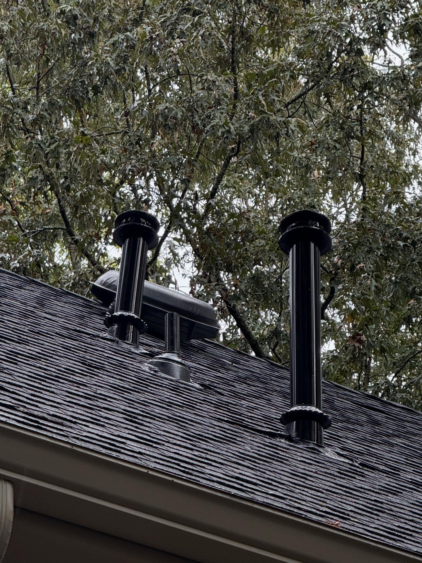 Larry's brand-new furnace chimney stacks installed and venting safely